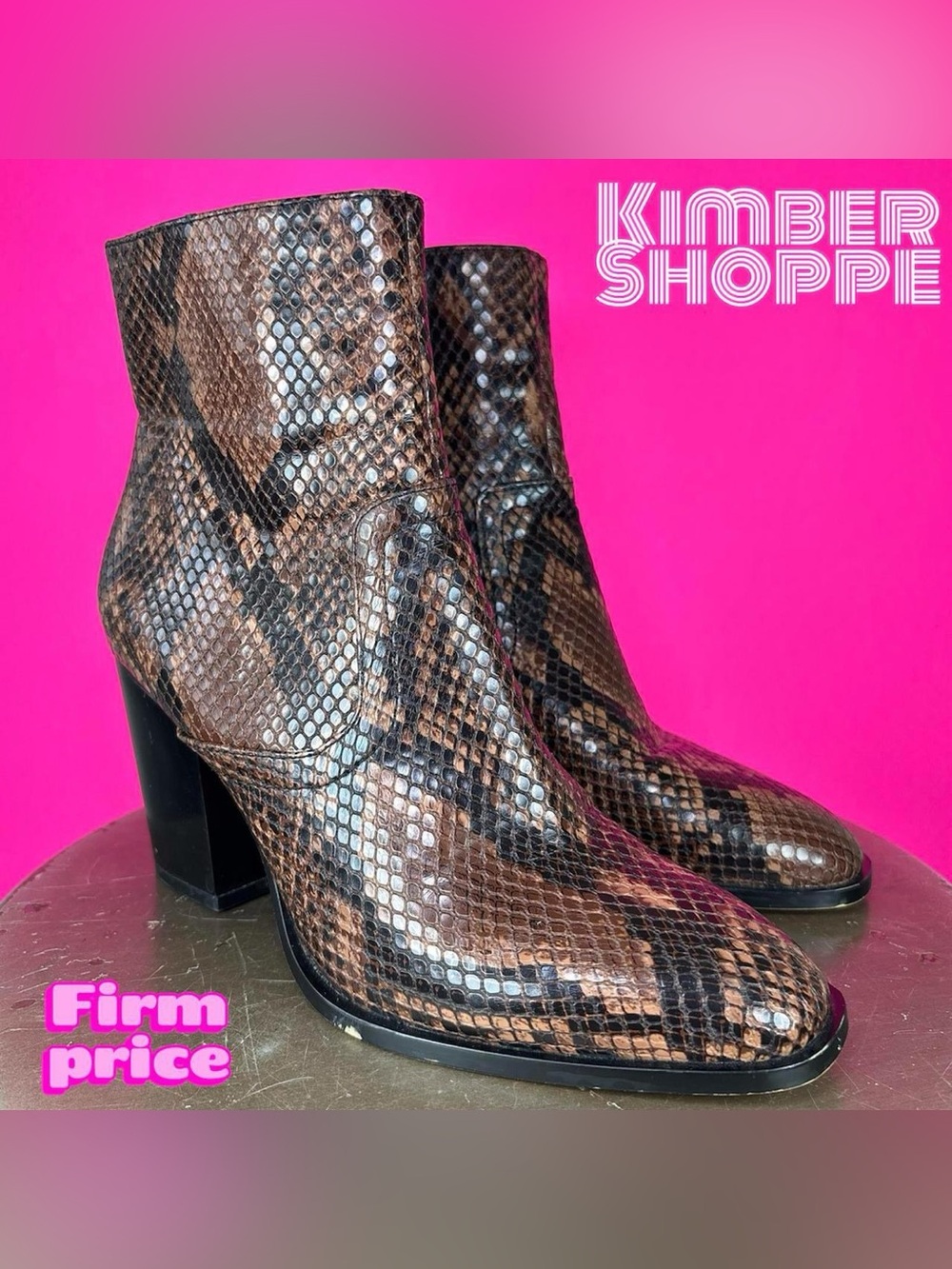 Zara Brown Snake Print Faux Leather Block Heel Ankle Boot EU 36 US 6